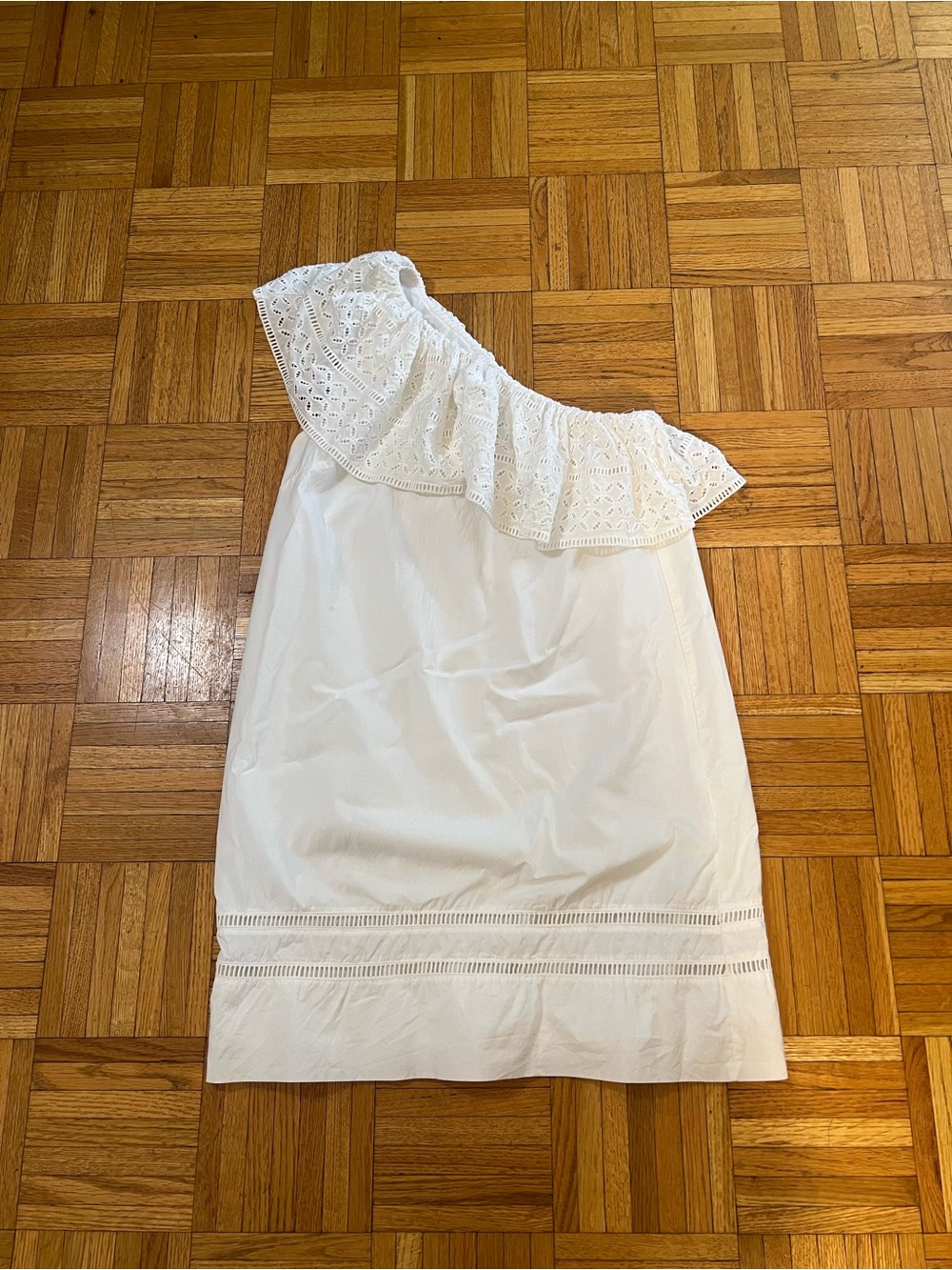 Coquette Chic Abercrombie & Fitch White One-Shoulder Eyelet Ruffle Dress Small